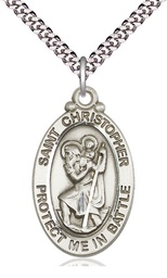 [1175SS/24S] Sterling Silver Saint Christopher Pendant on a 24 inch Light Rhodium Heavy Curb chain