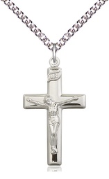 [2191SS/24SS] Sterling Silver Crucifix Pendant on a 24 inch Sterling Silver Heavy Curb chain