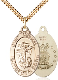[1171GF1/24G] 14kt Gold Filled Saint Michael Air Force Pendant on a 24 inch Gold Plate Heavy Curb chain