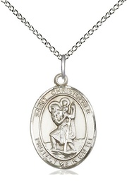 [1176SS/18SS] Sterling Silver Saint Christopher Pendant on a 18 inch Sterling Silver Light Curb chain