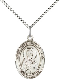[8357SS/18SS] Sterling Silver Saint John Chrysostom Pendant on a 18 inch Sterling Silver Light Curb chain
