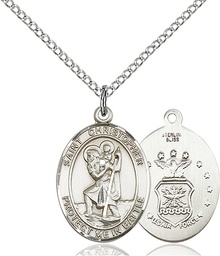 [1176SS1/18SS] Sterling Silver Saint Christopher Air Force Pendant on a 18 inch Sterling Silver Light Curb chain