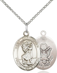 [1176SS2/18SS] Sterling Silver Saint Christopher Army Pendant on a 18 inch Sterling Silver Light Curb chain
