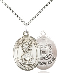 [1176SS3/18SS] Sterling Silver Saint Christopher Coast Guard Pendant on a 18 inch Sterling Silver Light Curb chain