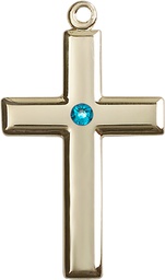 [2192GF-STN12] 14kt Gold Filled Cross Medal with a 3mm Zircon Swarovski stone