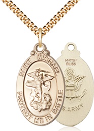 [1171GF2/24G] 14kt Gold Filled Saint Michael Army Pendant on a 24 inch Gold Plate Heavy Curb chain