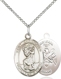 [1176SS5/18SS] Sterling Silver Saint Christopher National Guard Pendant on a 18 inch Sterling Silver Light Curb chain