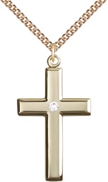 [2192GF-STN4/24GF] 14kt Gold Filled Cross Pendant with a 3mm Crystal Swarovski stone on a 24 inch Gold Filled Heavy Curb chain
