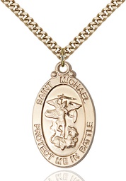 [1171GF5/24G] 14kt Gold Filled Saint Michael National Guard Pendant on a 24 inch Gold Plate Heavy Curb chain