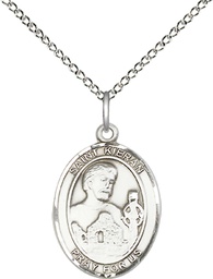[8367SS/18SS] Sterling Silver Saint Kieran Pendant on a 18 inch Sterling Silver Light Curb chain