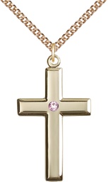 [2192GF-STN6/24GF] 14kt Gold Filled Cross Pendant with a 3mm Light Amethyst Swarovski stone on a 24 inch Gold Filled Heavy Curb chain