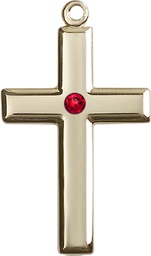 [2192GF-STN7] 14kt Gold Filled Cross Medal with a 3mm Ruby Swarovski stone
