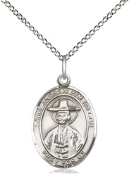[8373SS/18SS] Sterling Silver Saint Andrew Kim Taegon Pendant on a 18 inch Sterling Silver Light Curb chain