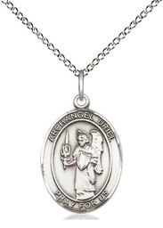 [8378SS/18SS] Sterling Silver Saint Uriel the Archangel Pendant on a 18 inch Sterling Silver Light Curb chain