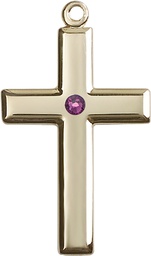 [2192KT-STN2] 14kt Gold Cross Medal with a 3mm Amethyst Swarovski stone