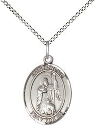 [8386SS/18SS] Sterling Silver Saint Drogo Pendant on a 18 inch Sterling Silver Light Curb chain