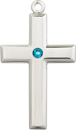 [2192SS-STN12] Sterling Silver Cross Medal with a 3mm Zircon Swarovski stone