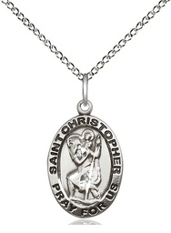 [3980SS/18SS] Sterling Silver Saint Christopher Pendant on a 18 inch Sterling Silver Light Curb chain