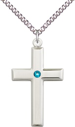 [2192SS-STN12/24SS] Sterling Silver Cross Pendant with a 3mm Zircon Swarovski stone on a 24 inch Sterling Silver Heavy Curb chain