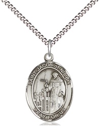 [8392SS/18S] Sterling Silver Saint Jacob of Nisibis Pendant on a 18 inch Light Rhodium Light Curb chain