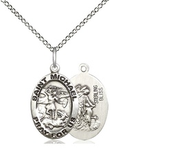 [3987SS/18SS] Sterling Silver Saint Michael the Archangel Pendant on a 18 inch Sterling Silver Light Curb chain