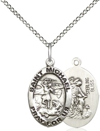 [3987SS/18SS] Sterling Silver Saint Michael the Archangel Pendant on a 18 inch Sterling Silver Light Curb chain