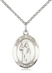 [8399SS/18SS] Sterling Silver Saint Columbkille Pendant on a 18 inch Sterling Silver Light Curb chain