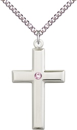 [2192SS-STN6/24SS] Sterling Silver Cross Pendant with a 3mm Light Amethyst Swarovski stone on a 24 inch Sterling Silver Heavy Curb chain