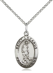 [3990SS/18SS] Sterling Silver Saint Lazarus Pendant on a 18 inch Sterling Silver Light Curb chain