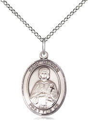 [8404SS/18SS] Sterling Silver Saint Gerald Pendant on a 18 inch Sterling Silver Light Curb chain