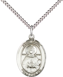 [8396SS/18S] Sterling Silver Saint Daria Pendant on a 18 inch Light Rhodium Light Curb chain