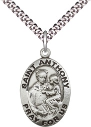 [4021SS/24S] Sterling Silver Saint Anthony of Padua Pendant on a 24 inch Light Rhodium Heavy Curb chain