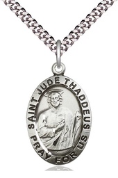 [4023SS/24S] Sterling Silver Saint Jude Pendant on a 24 inch Light Rhodium Heavy Curb chain