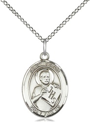 [8408SS/18SS] Sterling Silver Saint Viator of Bergamo Pendant on a 18 inch Sterling Silver Light Curb chain