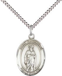 [8398SS/18S] Sterling Silver Saint Nathanael Pendant on a 18 inch Light Rhodium Light Curb chain