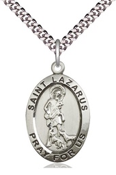 [4030SS/24S] Sterling Silver Saint Lazarus Pendant on a 24 inch Light Rhodium Heavy Curb chain
