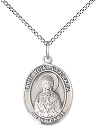 [8411SS/18SS] Sterling Silver Saint Lydia Purpuraria Pendant on a 18 inch Sterling Silver Light Curb chain