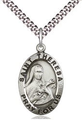 [4032SS/24S] Sterling Silver Saint Theresa Pendant on a 24 inch Light Rhodium Heavy Curb chain