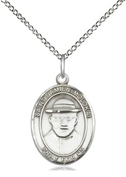 [8412SS/18SS] Sterling Silver Saint Damien of Molokai Pendant on a 18 inch Sterling Silver Light Curb chain