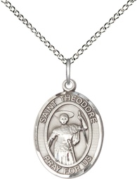 [8415SS/18SS] Sterling Silver Saint Theodore Stratelates Pendant on a 18 inch Sterling Silver Light Curb chain
