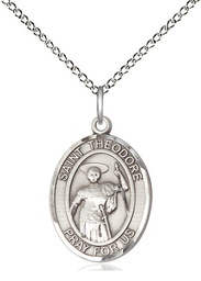 [8415SS/18SS] Sterling Silver Saint Theodore Stratelates Pendant on a 18 inch Sterling Silver Light Curb chain