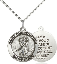 [4049SS/18SS] Sterling Silver Saint Christopher Pendant on a 18 inch Sterling Silver Light Curb chain