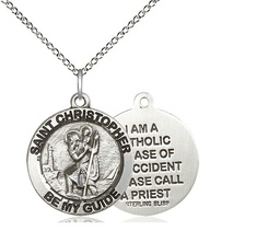 [4049SS/18SS] Sterling Silver Saint Christopher Pendant on a 18 inch Sterling Silver Light Curb chain
