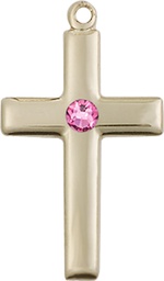 [2195GF-STN10] 14kt Gold Filled Cross Medal with a 3mm Rose Swarovski stone