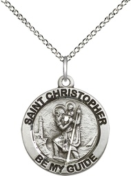 [4051SS/18SS] Sterling Silver Saint Christopher Pendant on a 18 inch Sterling Silver Light Curb chain