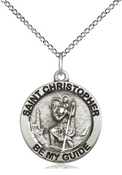 [4051SS/18SS] Sterling Silver Saint Christopher Pendant on a 18 inch Sterling Silver Light Curb chain
