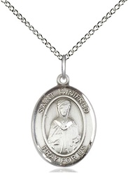 [8419SS/18SS] Sterling Silver Saint Winifred of Wales Pendant on a 18 inch Sterling Silver Light Curb chain