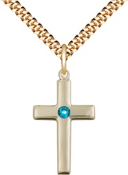 [2195GF-STN12/24G] 14kt Gold Filled Cross Pendant with a 3mm Zircon Swarovski stone on a 24 inch Gold Plate Heavy Curb chain