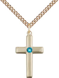 [2195GF-STN12/24GF] 14kt Gold Filled Cross Pendant with a 3mm Zircon Swarovski stone on a 24 inch Gold Filled Heavy Curb chain