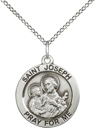 [4055SS/18SS] Sterling Silver Saint Joseph Pendant on a 18 inch Sterling Silver Light Curb chain
